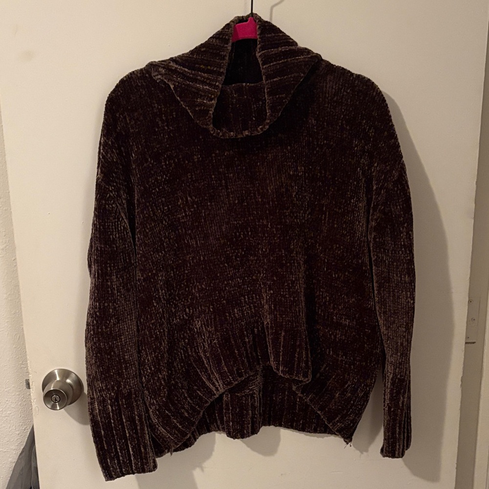 Cynthia Rowley Rich Brown Velvet Turtleneck Sweater